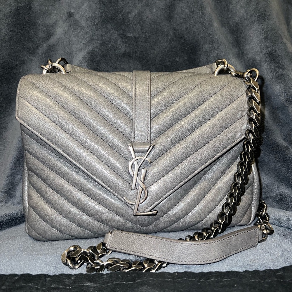Saint Laurent Sheepskin Matalasse Medium College Bag in New Stone Grey